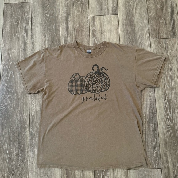 Gildan Tops - Final Markdown Tan Grateful Casual T-Shirt With Pumpkins
